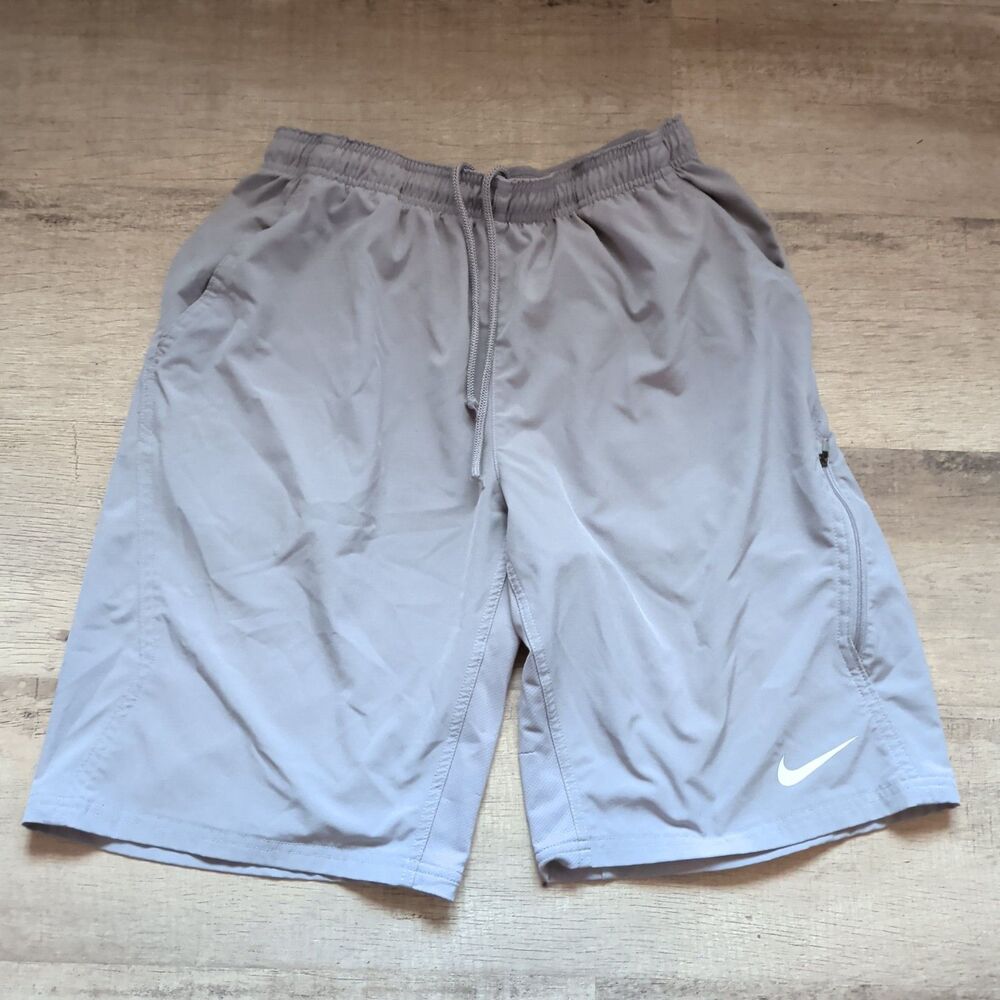 Nike Dri-FIT Athletic Workout Shorts Mens Gray Drawstring Pockets Gym Running L